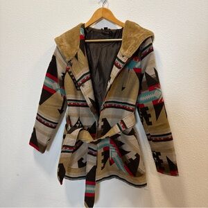 JouJou Southwestern Patterned Hooded Coat Size Medium